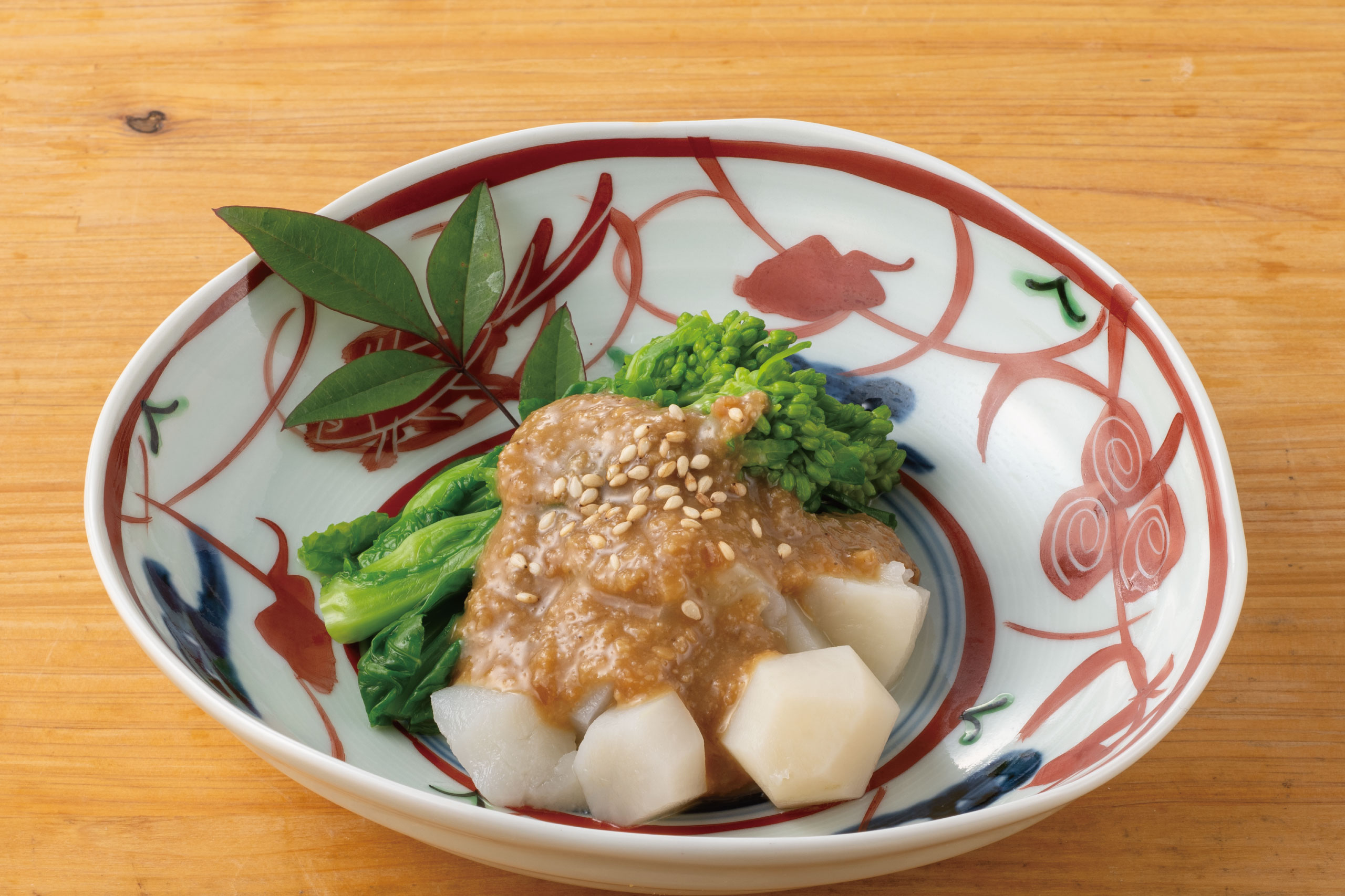 日本海庄や旬メニュー　2026年2月　野菜　菜の花と菊芋の胡麻和え　日本海庄や　㈱かんなん丸