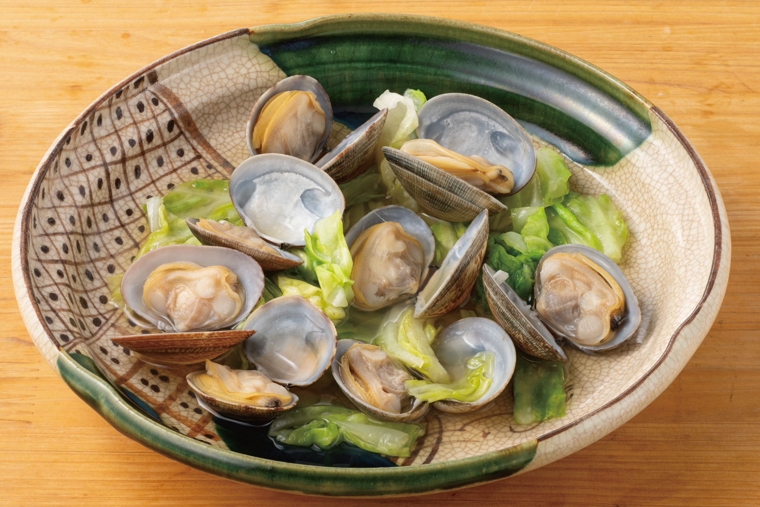 日本海庄や旬メニュー　2026年5月　野菜　海鮮　温物　浅利とキャベツの酒蒸し　日本海庄や　㈱かんなん丸