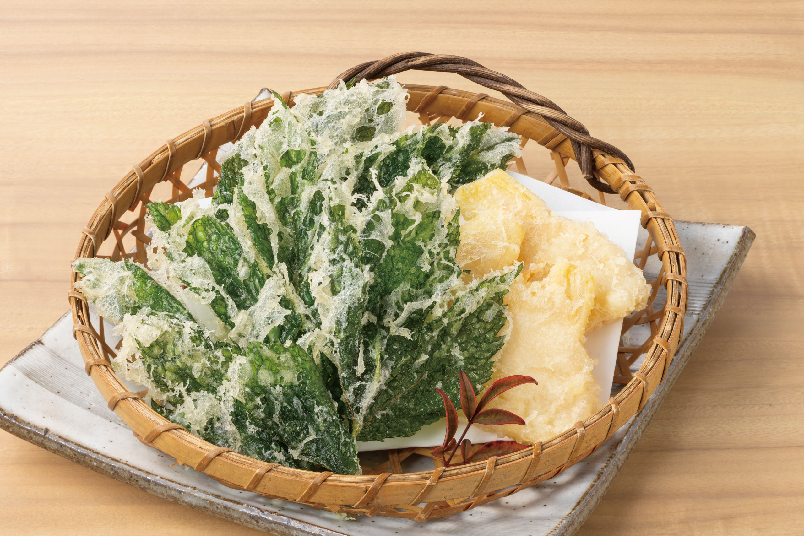 日本海庄や旬メニュー　2026年5月　野菜　揚物　竹の子と明日菜の天布羅　日本海庄や　㈱かんなん丸